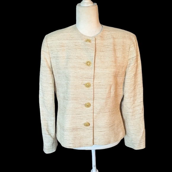 Vtg. Herbert Grossman button front neutral cream Tweed tailored blazer sz 12P - Picture 9 of 11